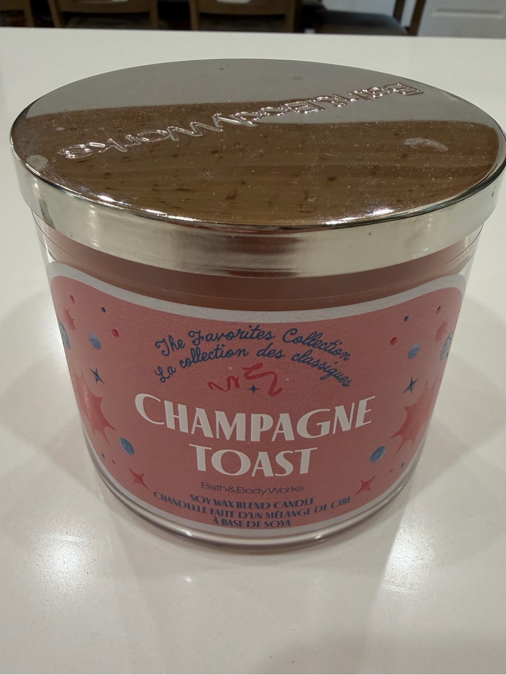 Bath & Body Works Champagne Toast 3 Wick Candle - Rose Pink with Silver Lid